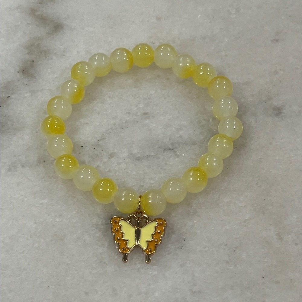 Sunny Yellow Beaded Bracelet with Butterfly Charm